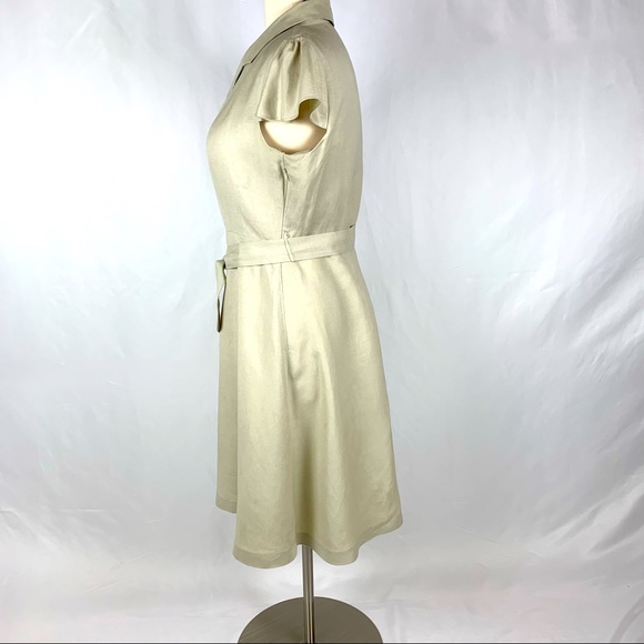 Calvin Klein VINTAGE Tan Linen Flutter-Sleeve Fit and Flare Dress Sz 12 - Picture 4 of 7